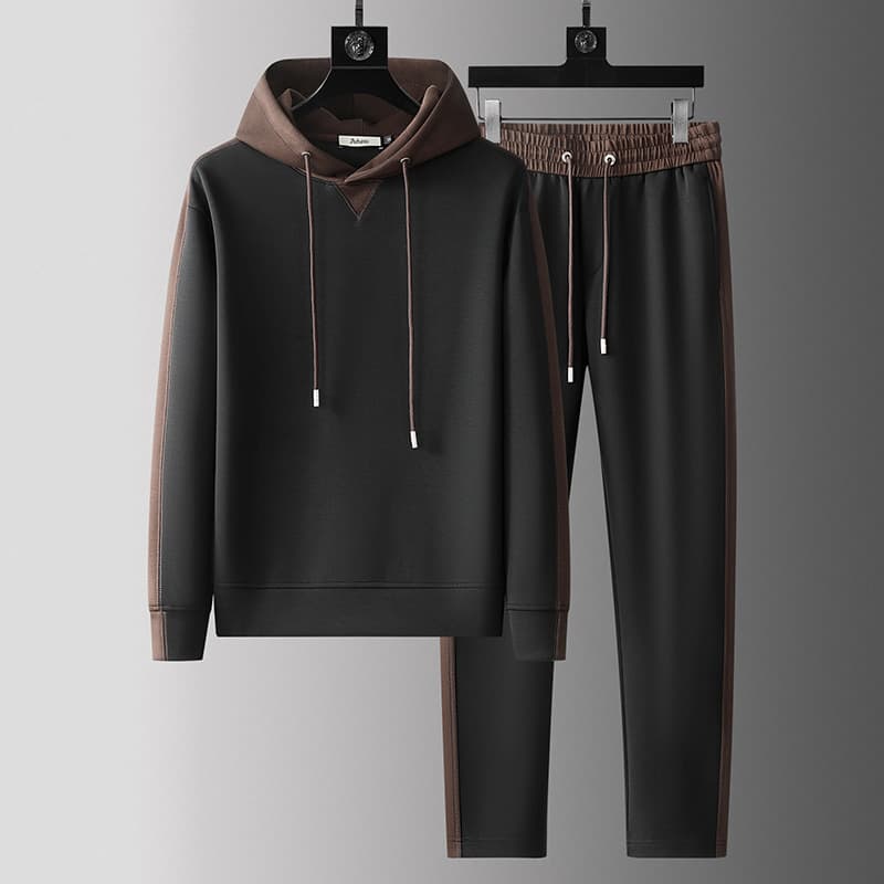 Men's Fashion Hooded Tracksuit Set - Slim Fit Casual Jogger Outfit With Fleece Lining For All Seasons (Black/Brown/Khaki)