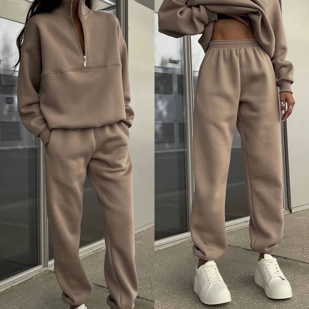 Women's new versatile casual and fashionable thickened long-sleeved sweatshirt and trousers two-piece set