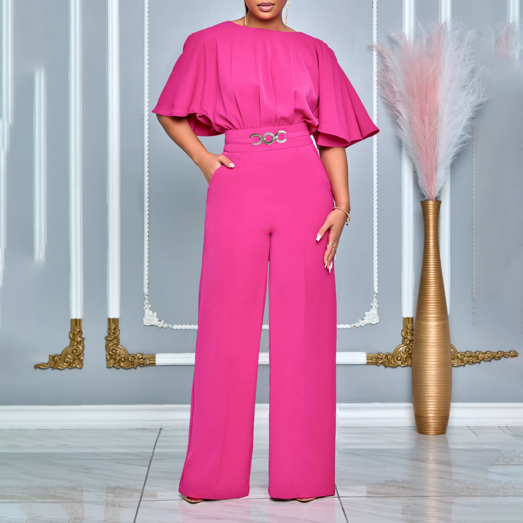 women's summer fashion round neck solid color high waist large size