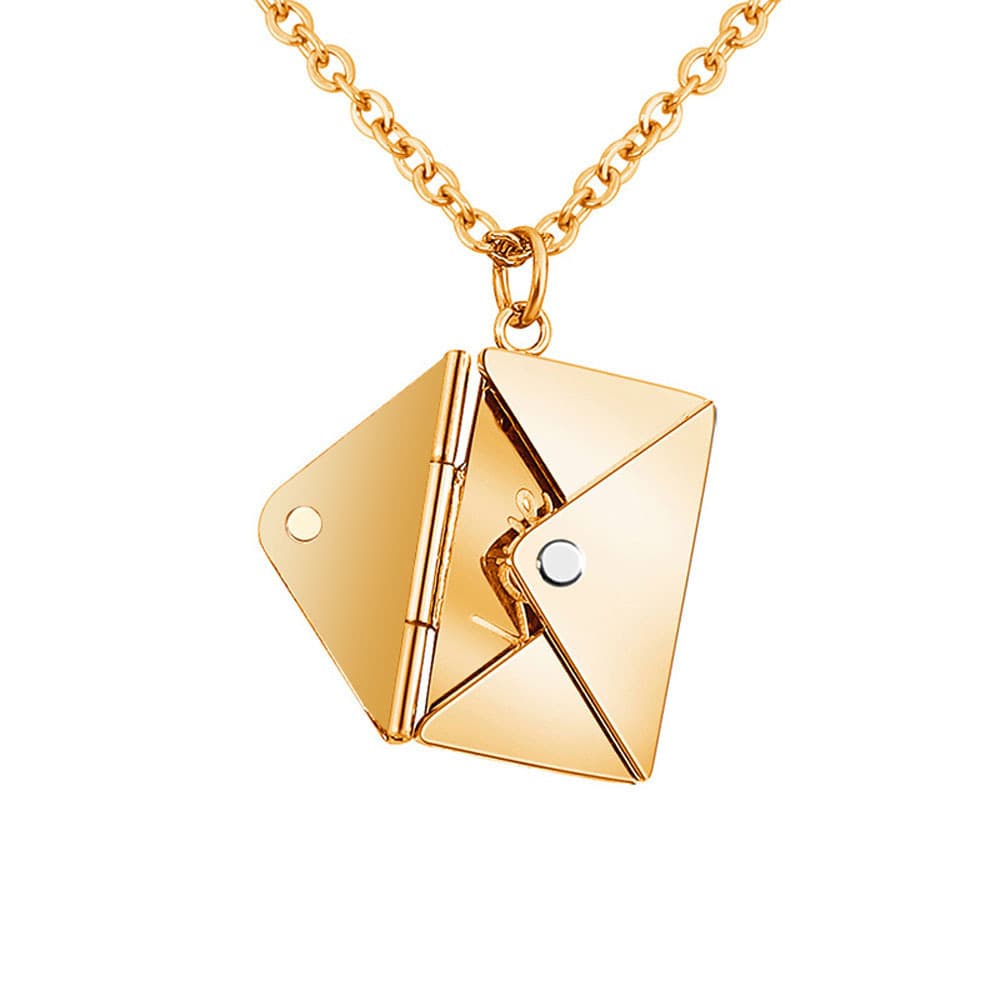 Women's Jewelry Charm Color Jewelry Literary Envelope Can Be Opened Commemorative Design English Letter Card Stainless Steel Titanium Steel Necklace