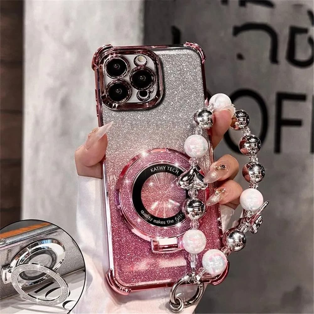 Luxury Bead Bracelet Ring Shockproof Case For Samsung A36 A16 A06 A15 A25 A35 A55 A14 A24 A34 A54 A05 Glitter Stand Holder Cover