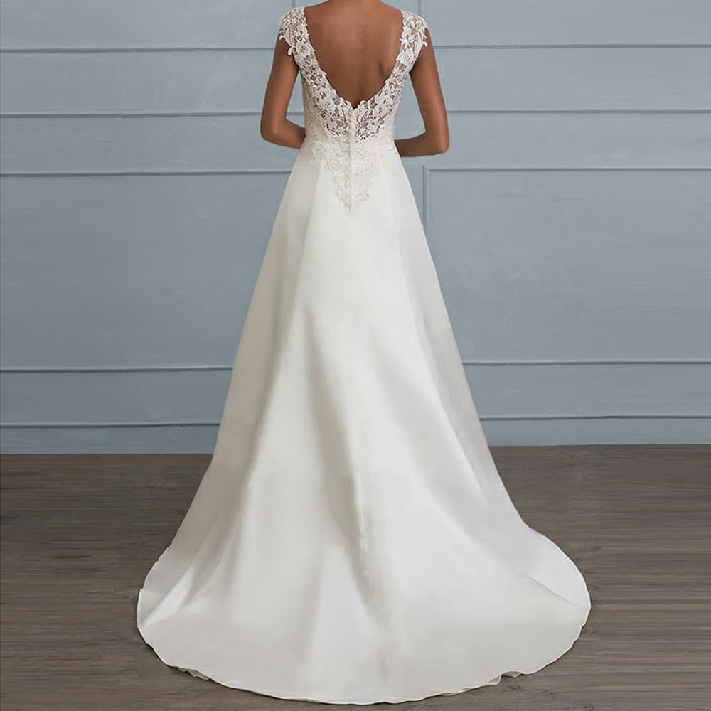 Women's clothing, women's solid color lace splicing suspenders, hollow backless dress, toast wedding dress, long skirt