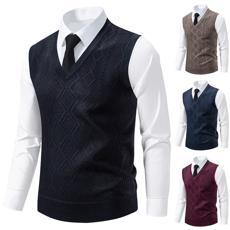Gilet pull jacquard slim pour homme, coupe ajustée, col en V, en tricot, sans manches, pour un look décontracté (L, XL, XXL)
