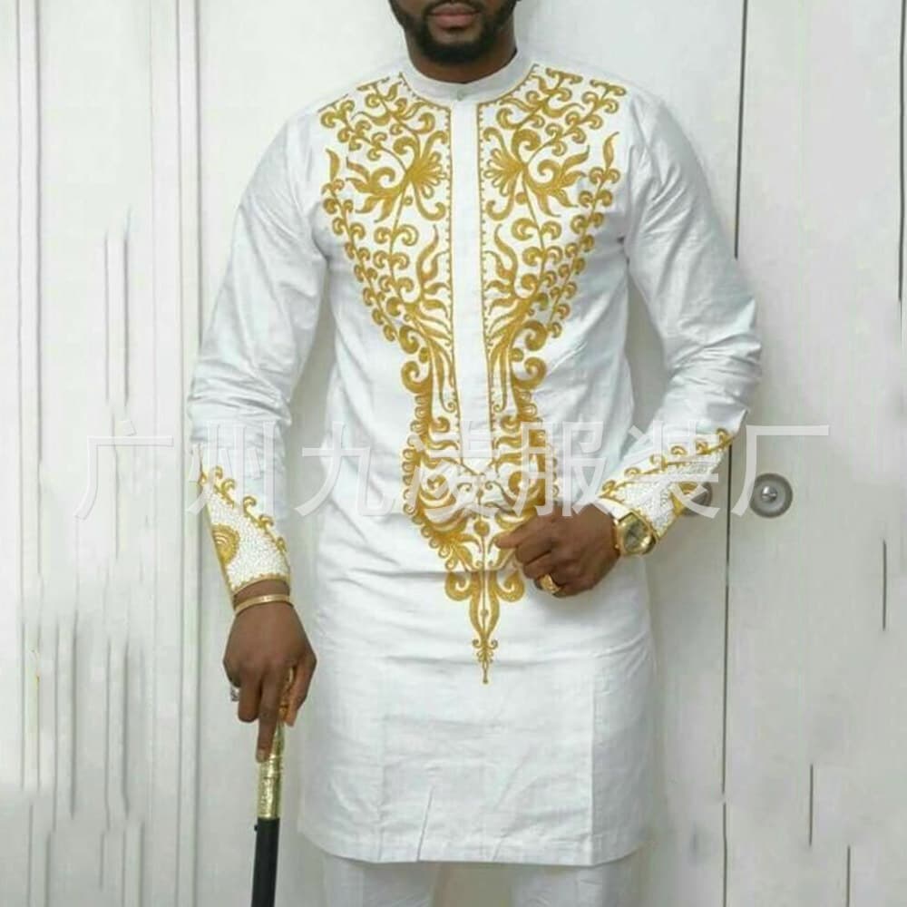 Men's moslem Hot sale independent station ethnic style menswear spring and autumn embroidered midi shirt 1106372