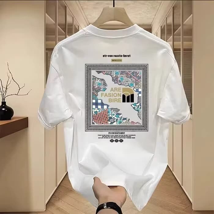 Men's Clothing New Summer Short Sleeved T Shirt For Men, Creative Geometric Print Short Sleeved Youth Trend, Versatile, Casual And Loose Bottoming