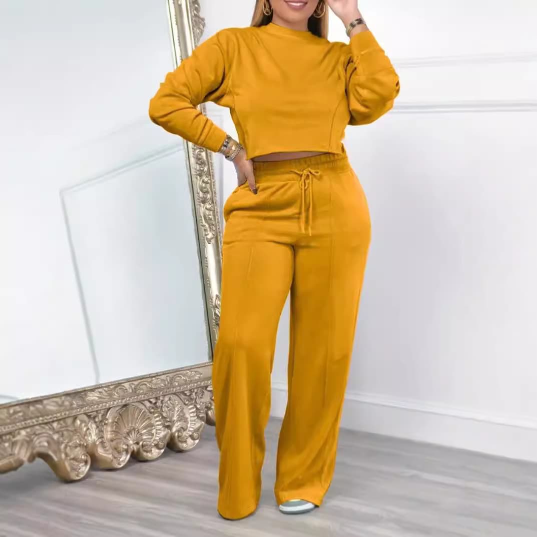 Women's Clothing Autumn New Long Sleeved Round Neck Sweatshirt Elastic Waist Trousers Casual Fashion Two Piece Suit