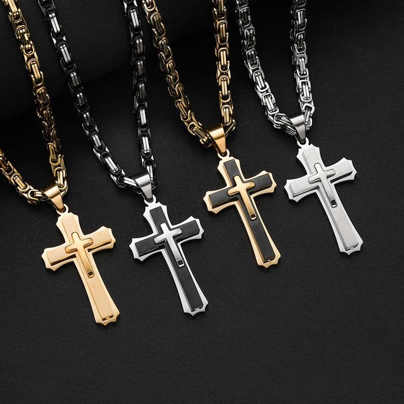 Three-Layer Jewelry Cross Titanium Steel Bold Necklace Men's Hip-Hop Accessories