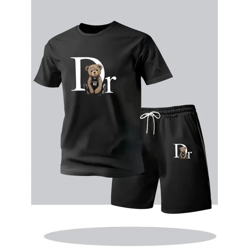 Ensemble t-shirt et short de sport tendance pour homme, imprimé décontracté, manches courtes.