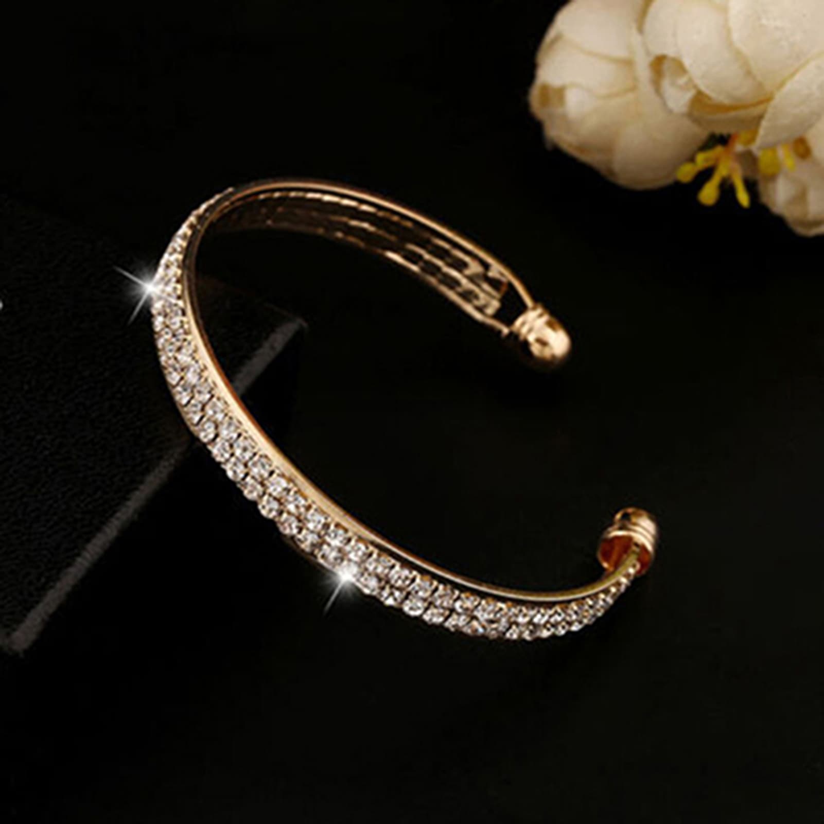 Shuosbai Bracelet Opening End Rhinestone Women Charm Sterling Silver Bracelet for Club
