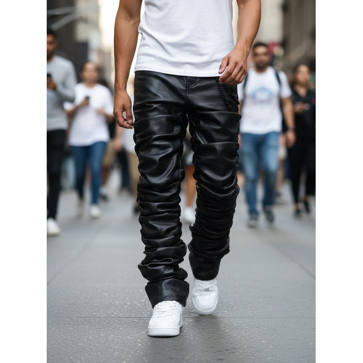 Men's Clothing Men's Straight Leg Coated Denim Leather Pants Fashion Street Style Casual European American For Formal & Casual