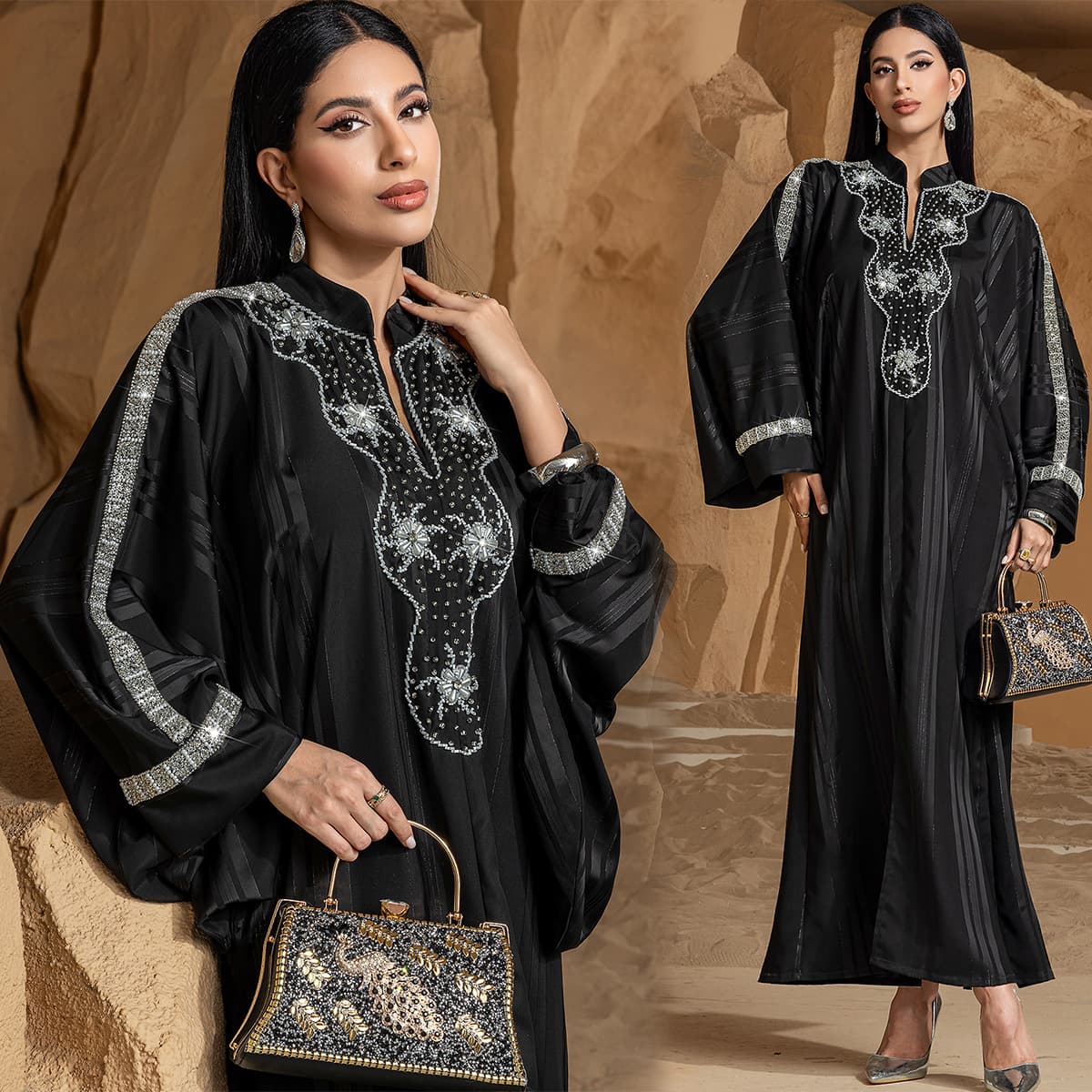 Fashion High End Woven Gold Rice Beaded Sleeve Dress