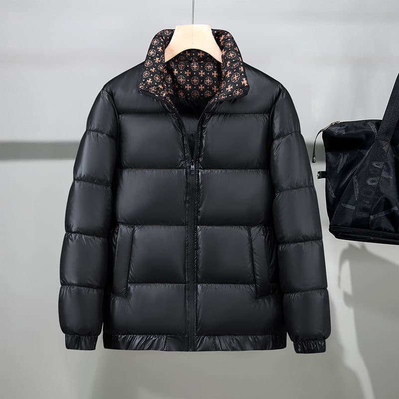 Luxury Black & Gold Hooded Puffer Jacket – Thickened Polyester Blend – Trendy Oversized Coat For Autumn & Winter​