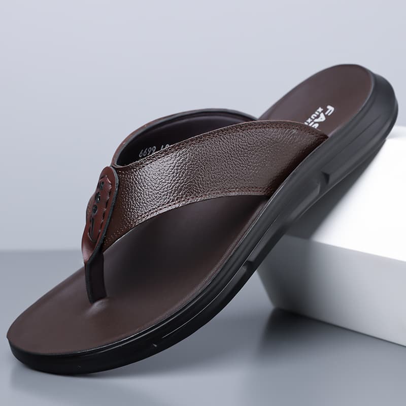 First Layer Cowhide Sandals Summer Casual Slippers Herringbone Can Be Worn Outside Cool Slippers