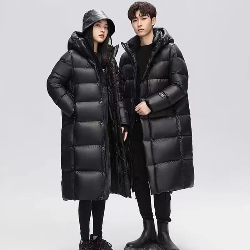 Men's Clothing new style, extreme cold black and gold, long, loose, over knee, thickened white duck Silk cotton jacket