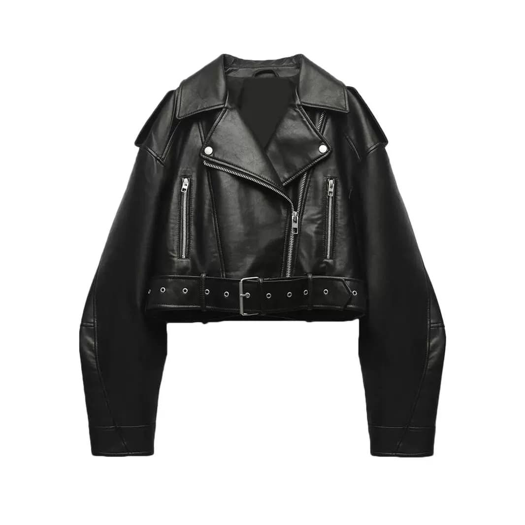 Women's Clothing Street Fashion Washed Leather Jacket Motorcycle Style PU Zipper Jacket