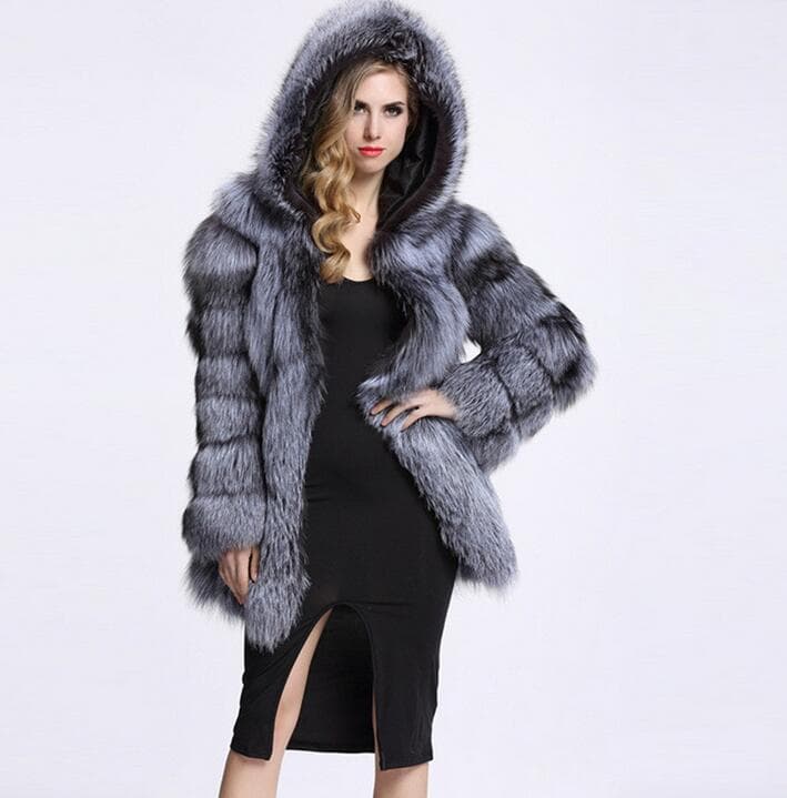 Women's fashion warm green fur fox fur coat