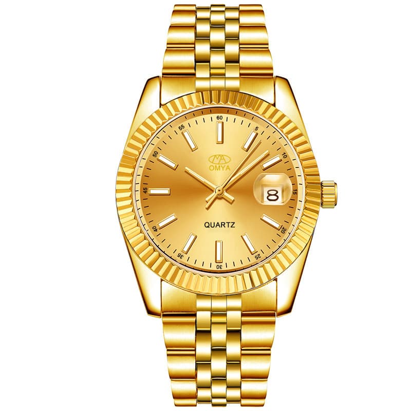 Waterproof Men's Watch Strap Calendar Quartz Women's Gold Watch