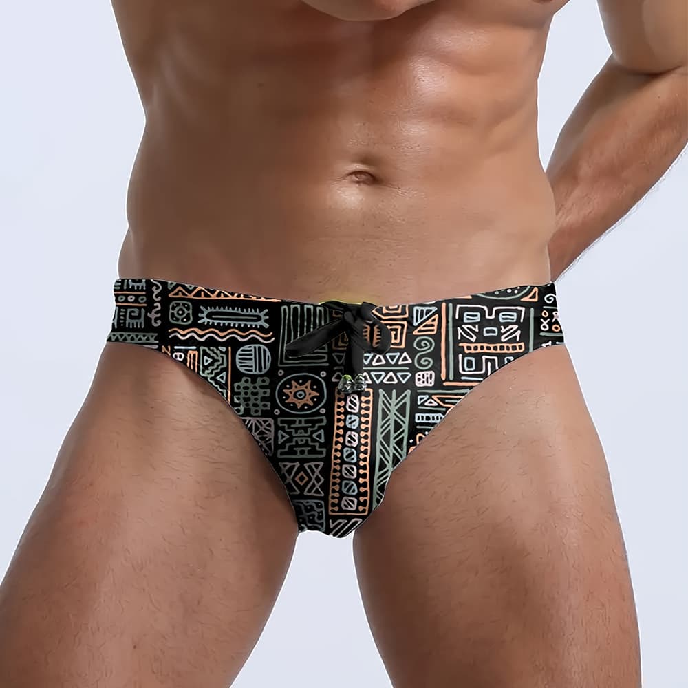 Men's Low-Waist Printed Swim Trunks - Sexy Triangle Beach Shorts