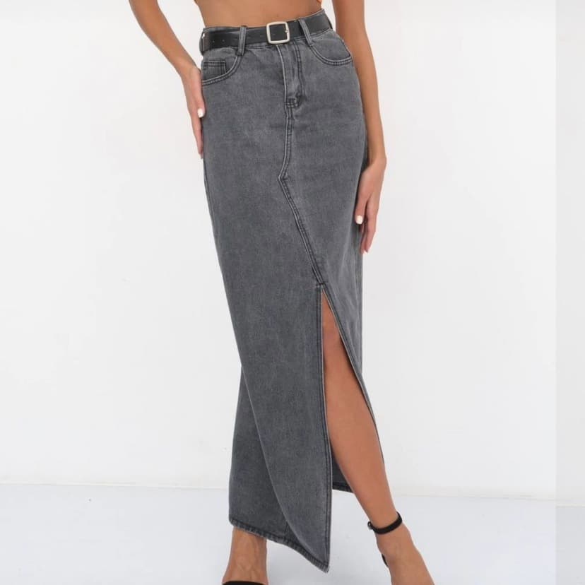 Women's Clothing High Waist Slit Design Denim Skirt Long Skirt