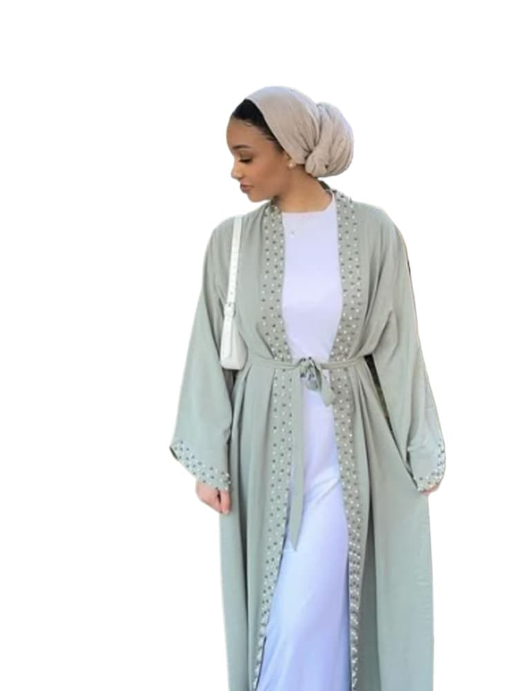 Latest Muslim Abayas For Women Islamic Fashion Pearls Kimono Robe Modest Dress Long Elegant Cardigans Clothing Front Open Abaya