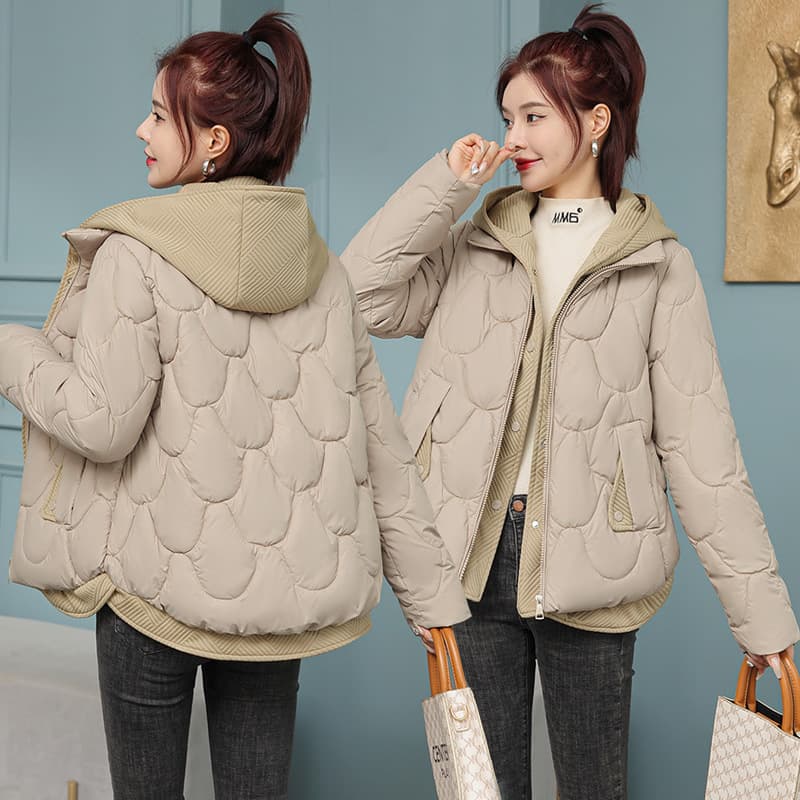 Women's Clothing station light and short Warm jacket jacket women's hooded splicing two piece cotton coat winter fashion warm small coat