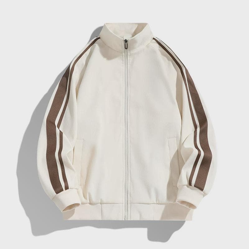 Men's Flight Jacket - Slim Fit Stand Collar Striped Bomber Jacket For Spring & Fall, Casual Streetwear Coat​
