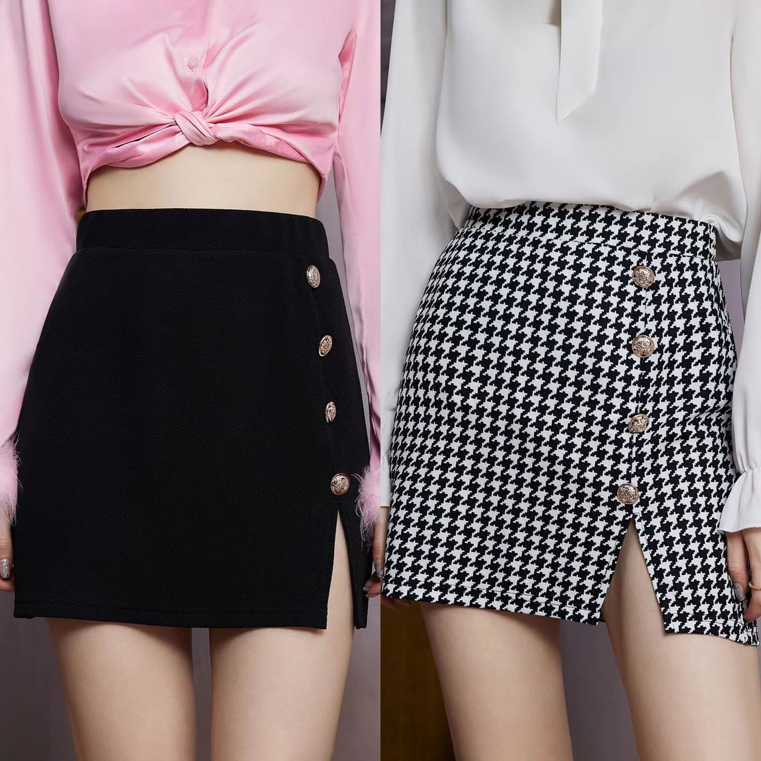Women's Button Design Skirt Elegant Elegant Hip High Waist Skirt