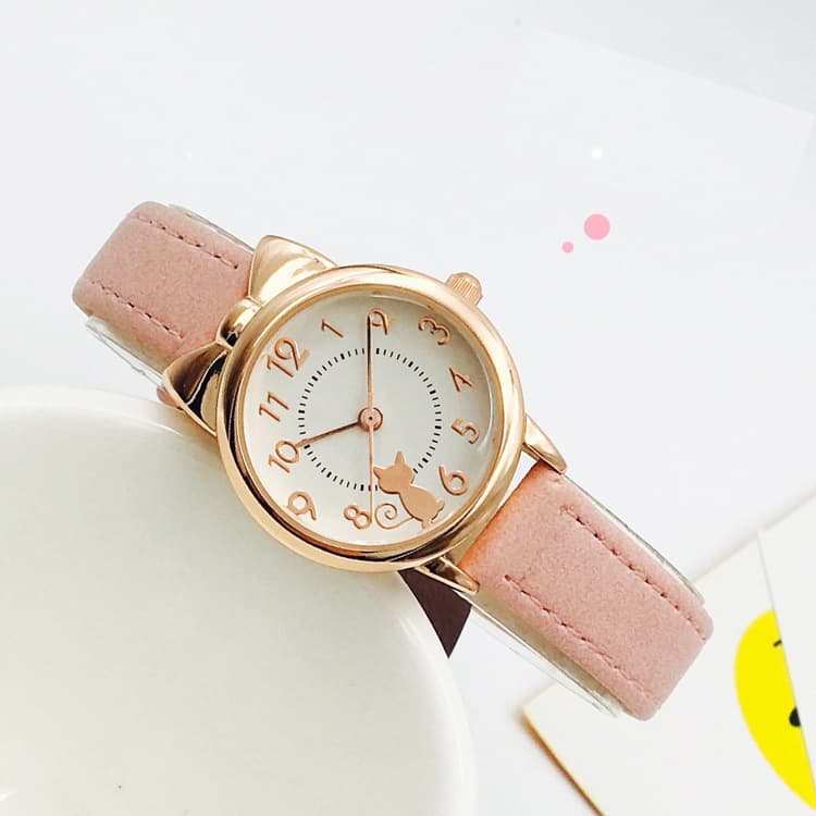 Children's Waterproof Primary School Korean Edition Simple And Cute Cat Girls Electronic Quartz Watch