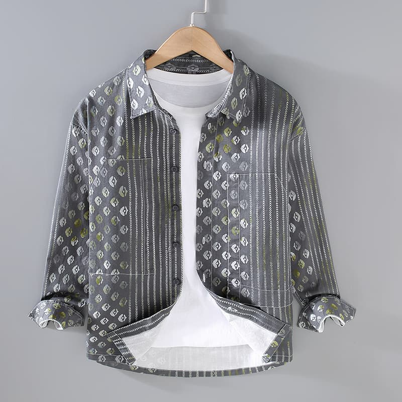 Printed Shirt Men's Trendy Brand Autumn Retro Trend Loose Long Sleeved Shirt Jacket Men's Casual