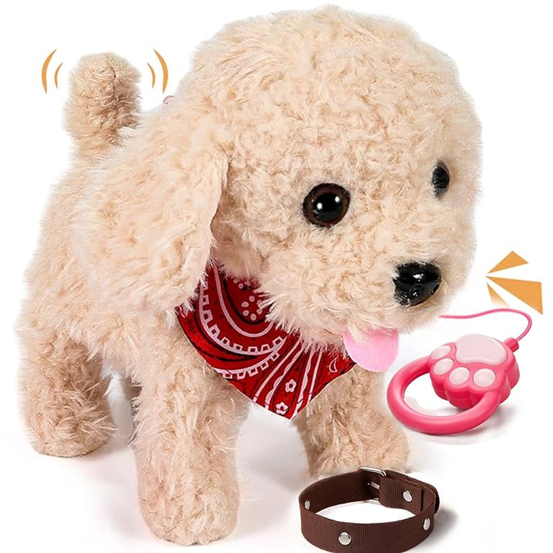 Interactive Plush Puppy Toy With Licking & Walking Function - Realistic Barking & Meowing Sound, Remote Control, LED Eyes, Leash Included