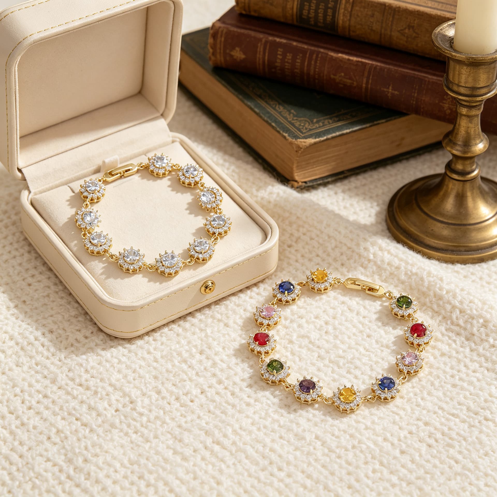 Light Luxury Round Sun Flower Colored Treasure Bracelet Ins Wind Exquisite Zircon Jewelry, Commuter Versatile Accessories
