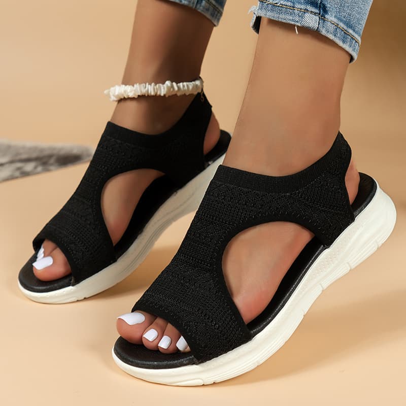 Summer Mesh Cloth Thick Bottom Set Foot Fish Mouth Flying Woven Leisure Sports Large Size Women's Shoes