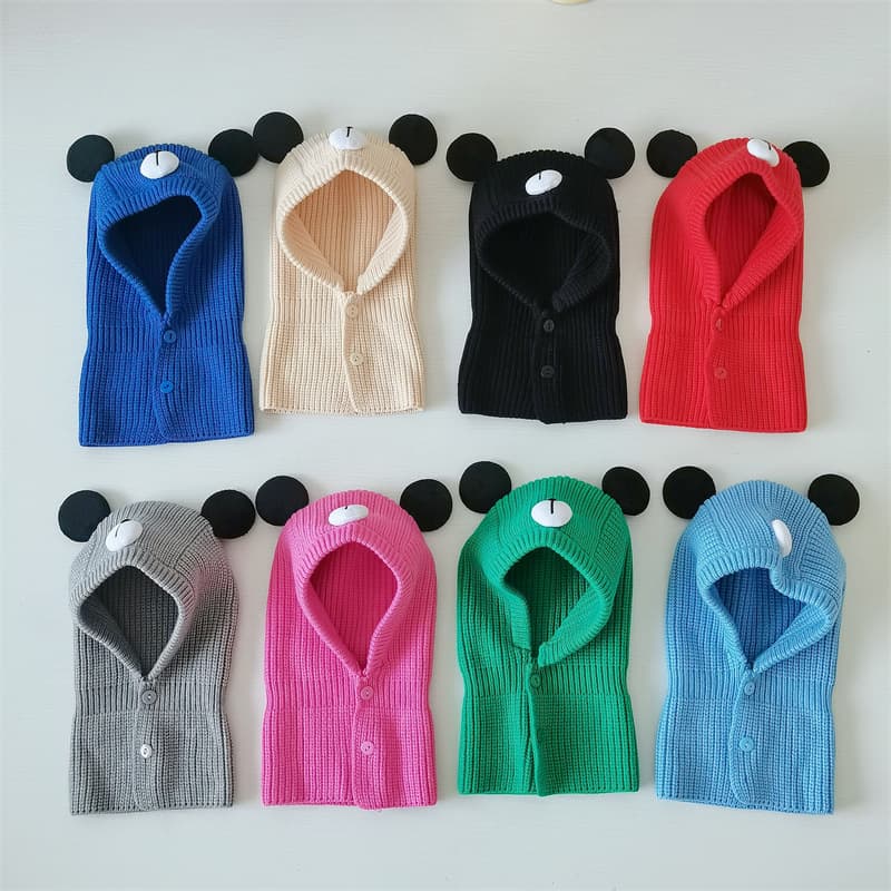 Kids'caps Children's one-piece hat boys and girls cute bear shape neck guard warm knit