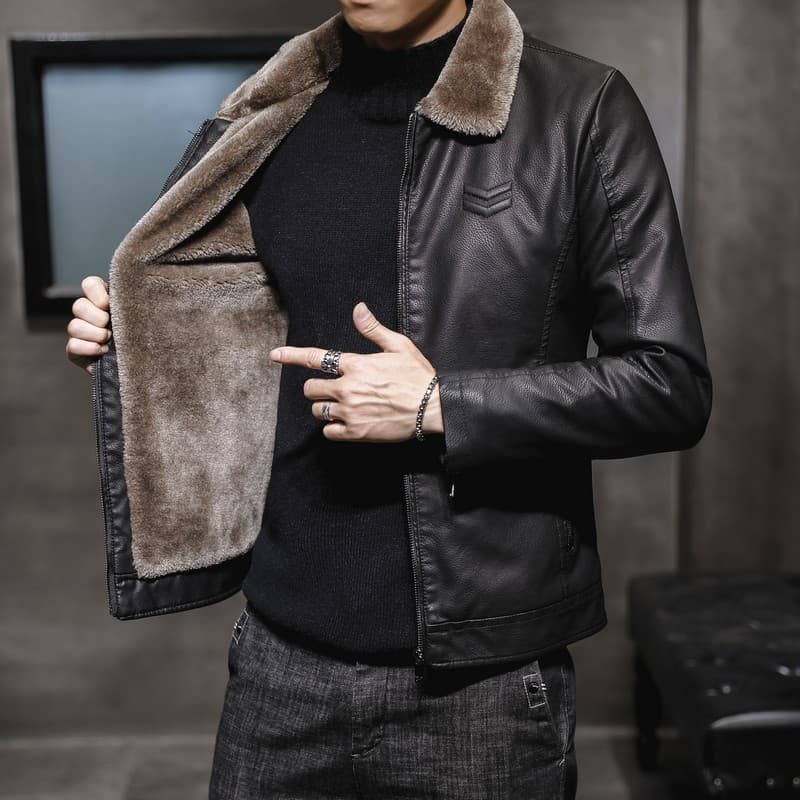 Men's Clothing jacket plus velvet thickened men's leather jacket lapel middle aged and elderly men's clothing dad's clothing thickened trend