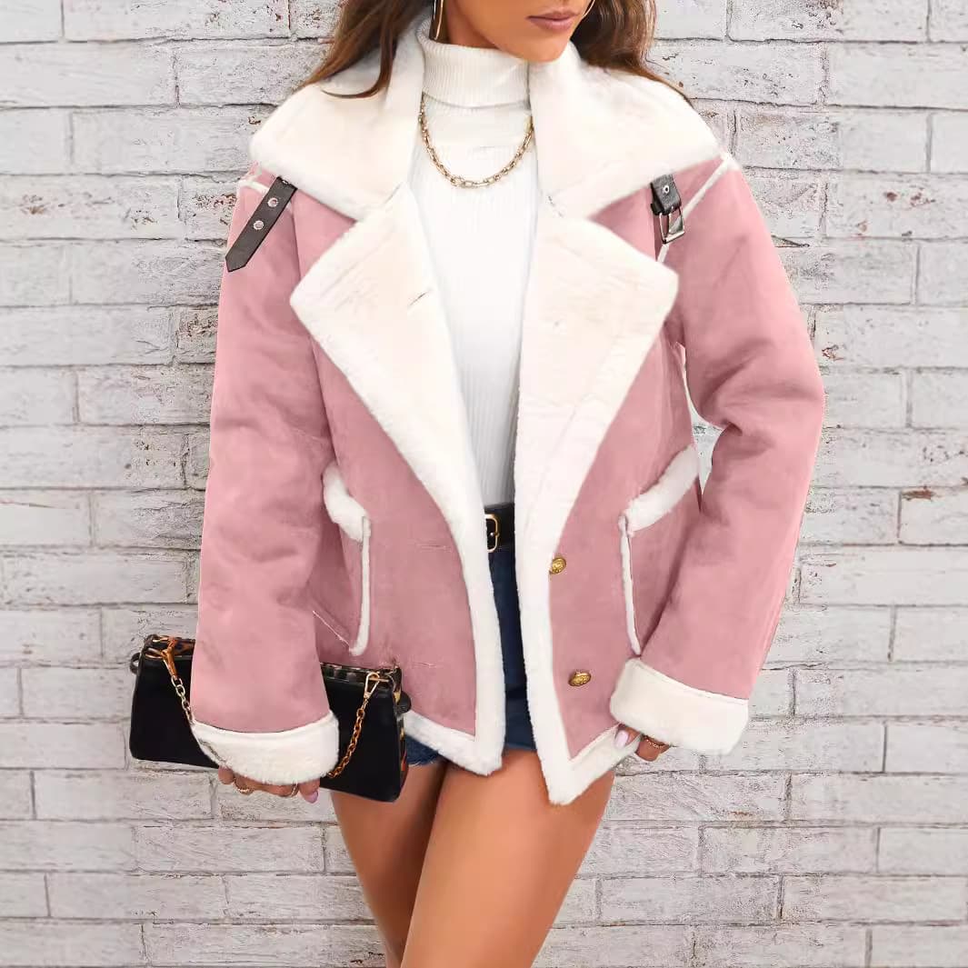 Women's Clothing fashion lapel plush jacket winter warm casual coat