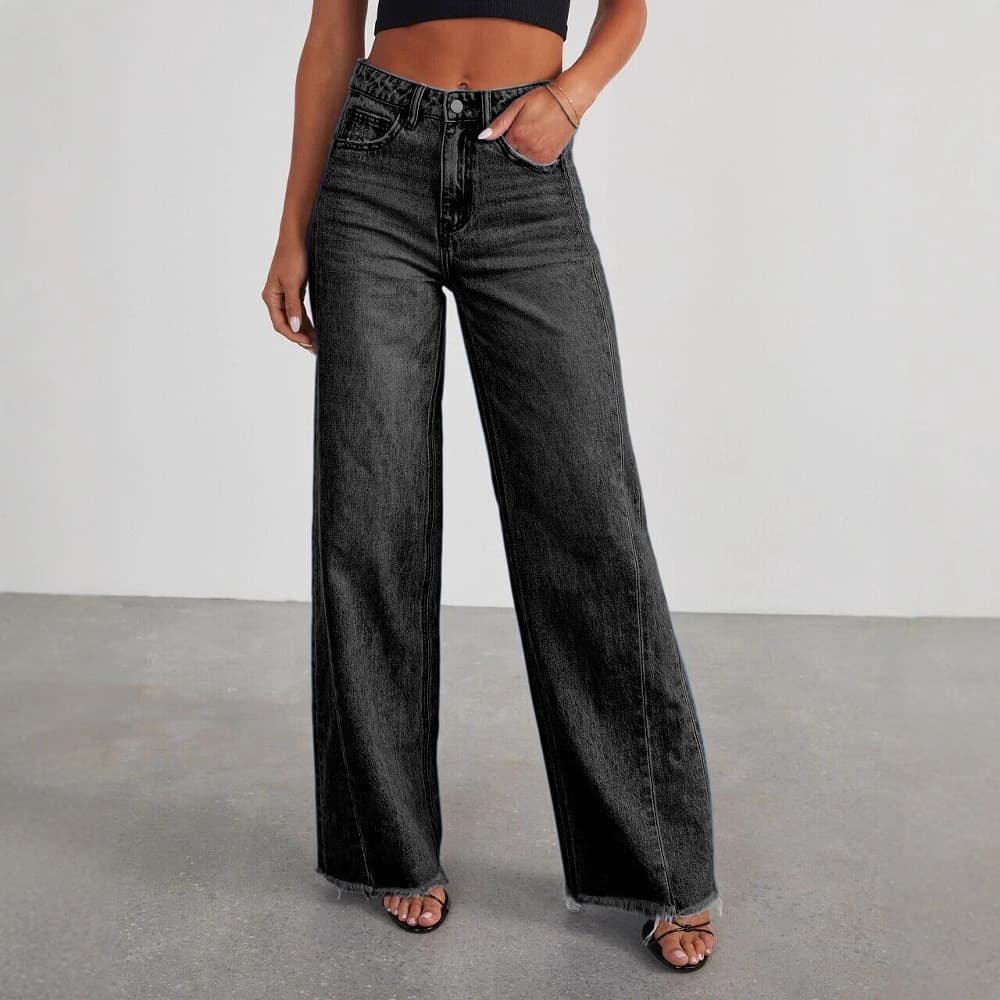 Women's Clothing Loose Wide Leg Side Seam Stitching Frayed Hem Jeans
