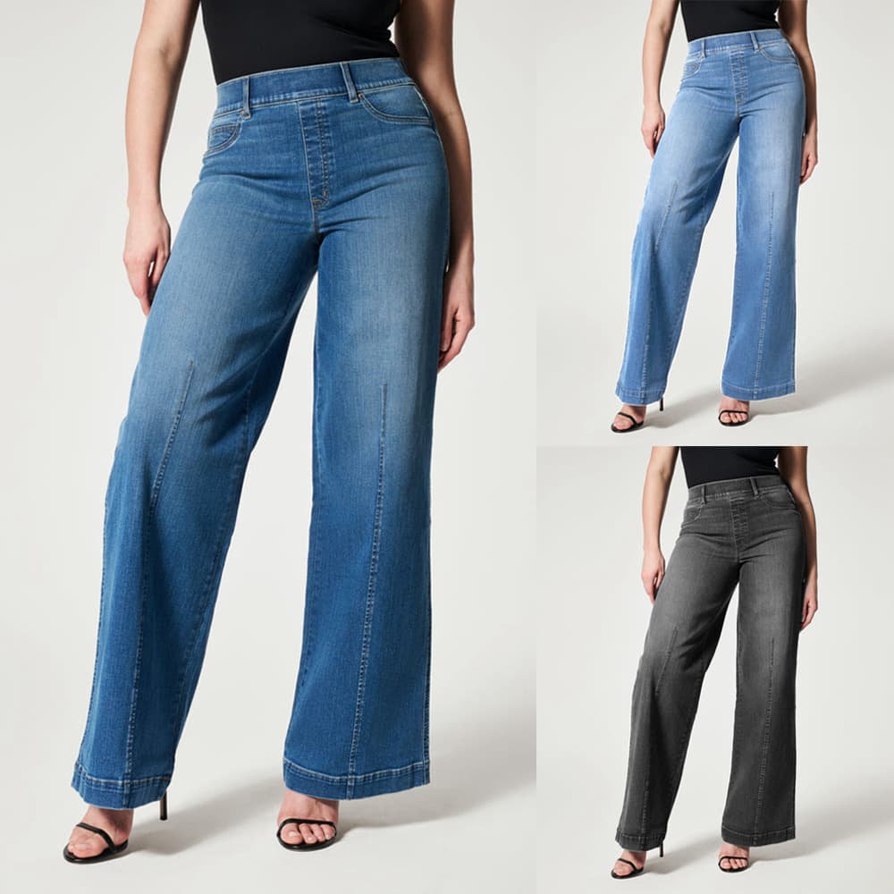 Women's Clothing Wide Leg Mid Waist High Elastic Waist Washed Jeans