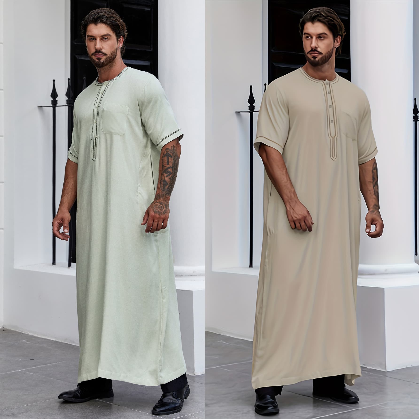 Men's Clothing Turkish Men's Robe Solid Color Loose Button Shirt Men's Robe Thobe