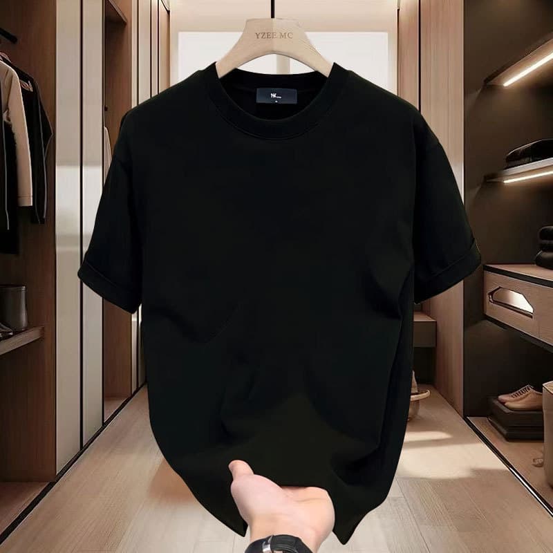 Men's Clothing Summer new solid color T-shirt high-end men's heavy cotton T-shirt tops high-end round neck short-sleeved T-shirt ins