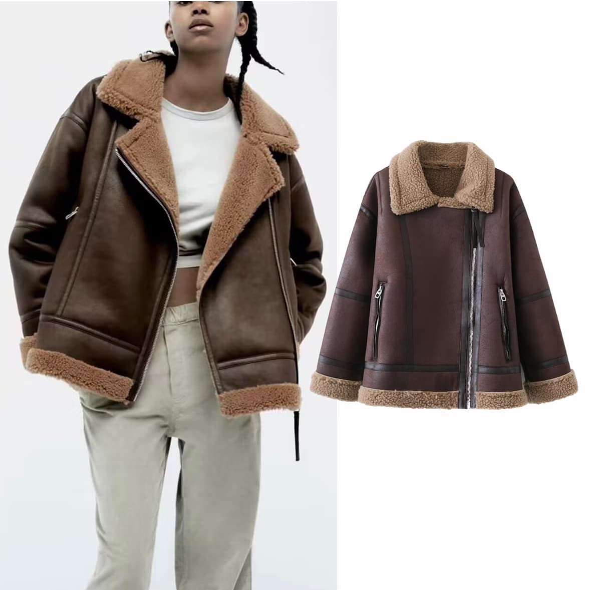 Women's clothing New Lapel Lamb Wool Jacket Women Winter Motorcycle Thickened Fur One-piece Jacket Top Women
