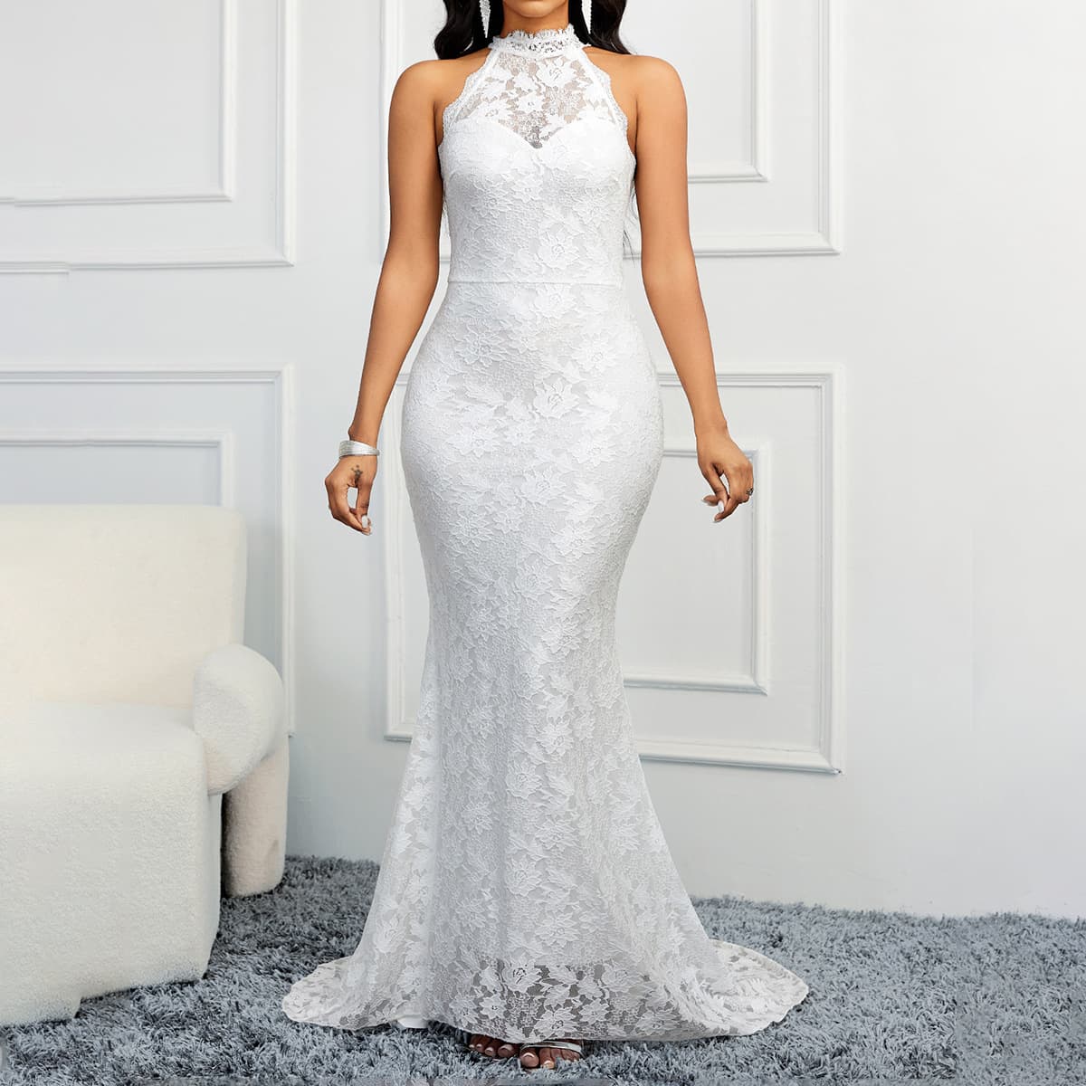 Women’s Clothing spring backless new style solid color trailing elegant slim party women's evening dress