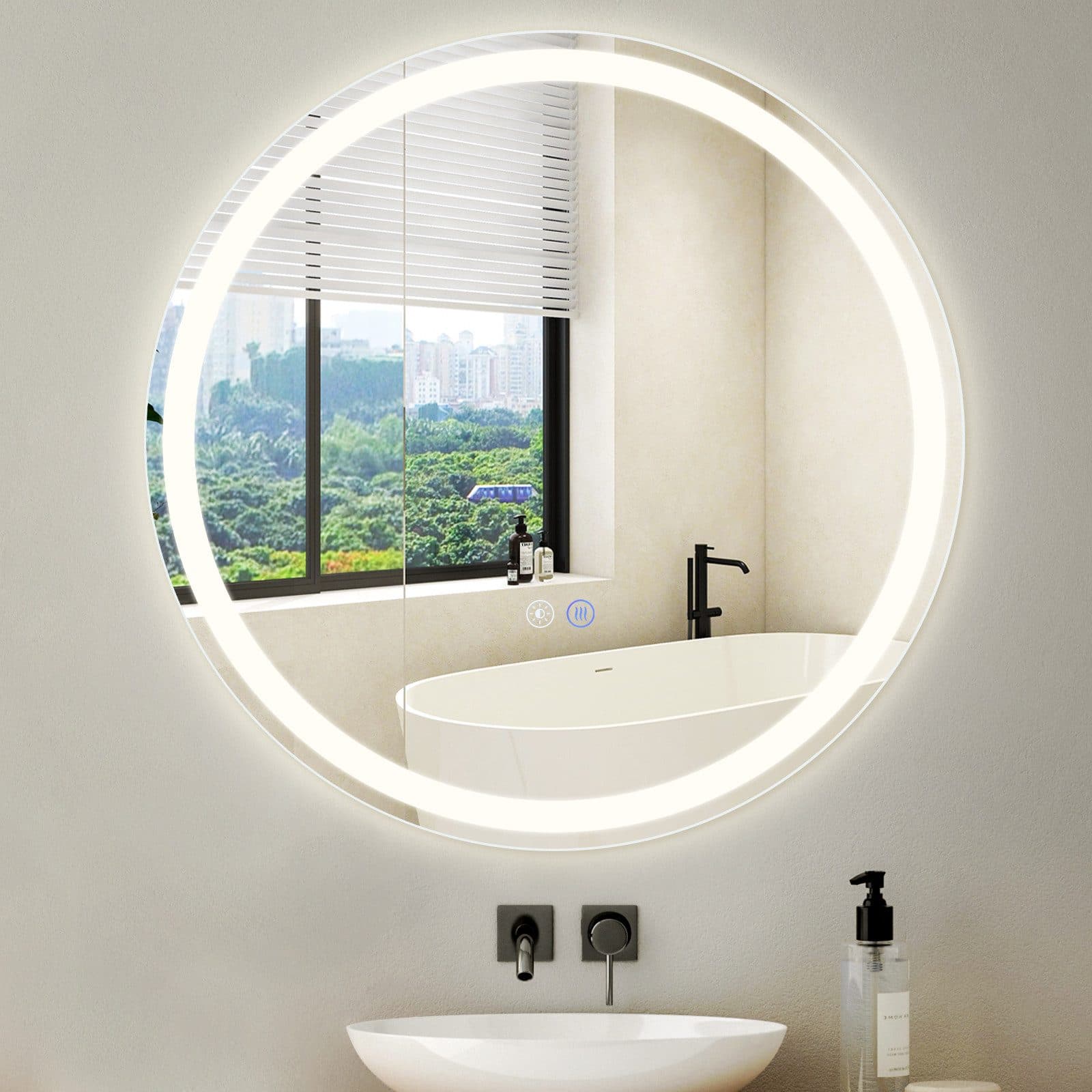 Glitzerlife Spiegel Bad Mit Beleuchtung - LED Badspiegel Rund 70cm Wandspiegel Dimmbar 3000K-6500K IP44 Mit Touch-Schalter Und Entfogger-Funktion Lichtspiegel