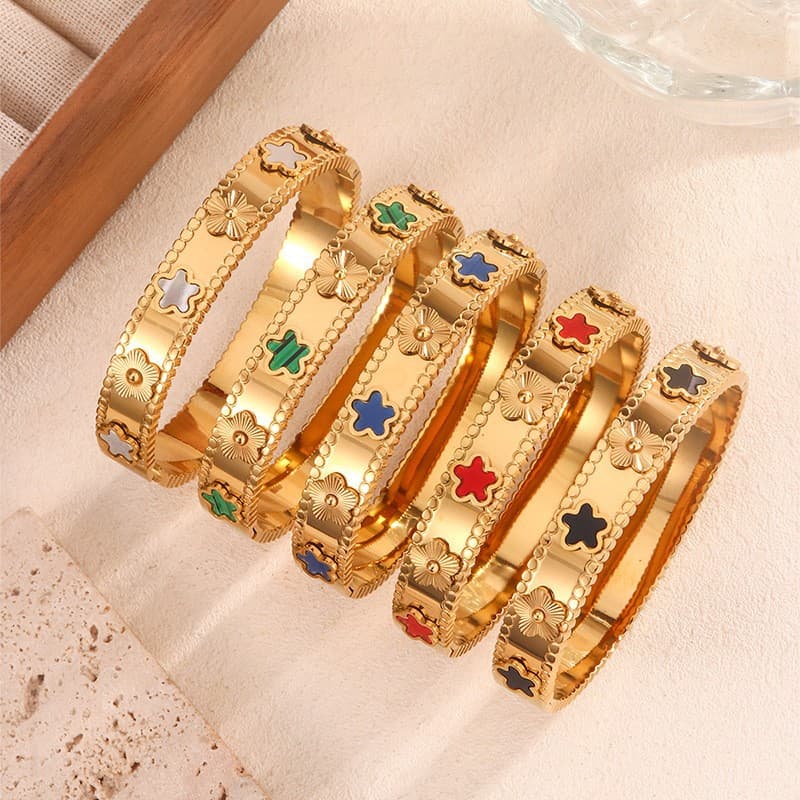 Jewelry & Accessories simple titanium steel inlaid with colorful mother of pearl gold waterproof color retention fashion versatile ladies bracelet