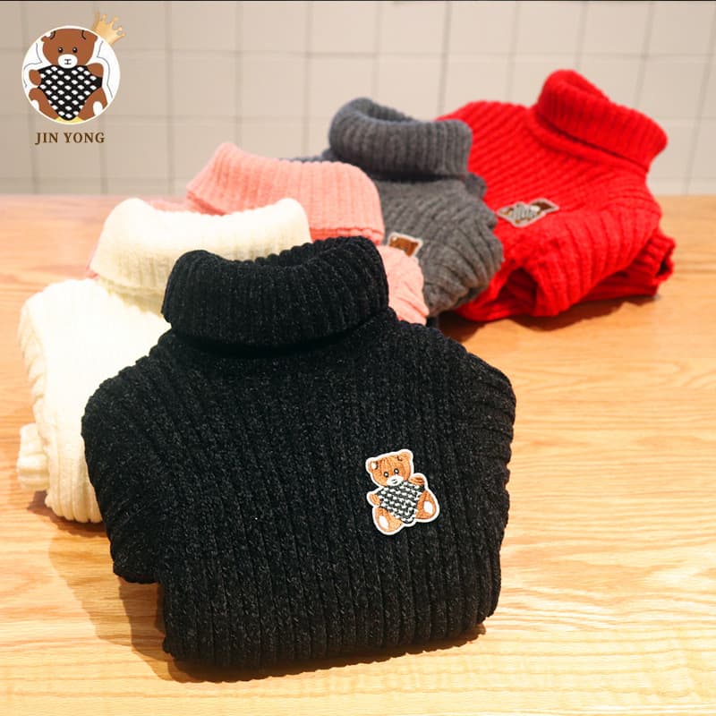 Chenille Children's Sweater Turtleneck Stretch Shirt Embroidery Children's Knitted Bottoms For Babies
