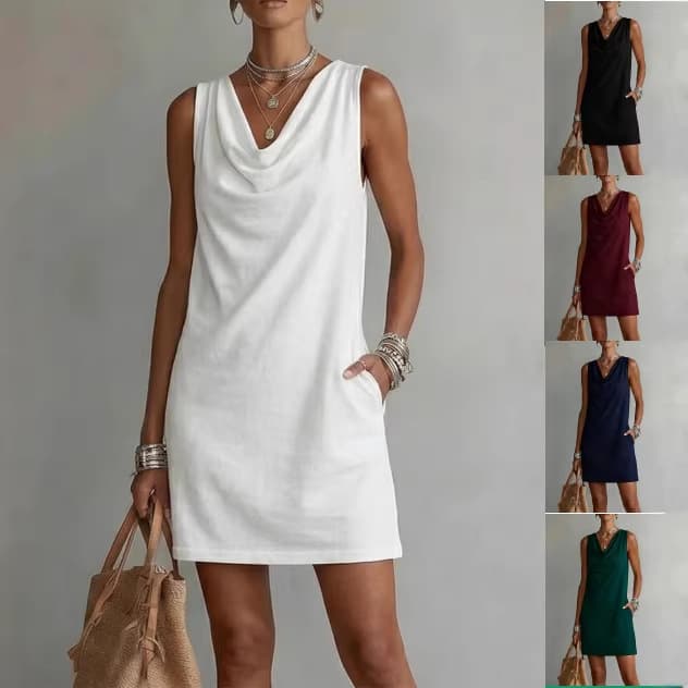 Women's Clothing Summer Women's Turtleneck Dress Elegant Sexy Solid Color Sleeveless Fashion For Formal & Casual For Women