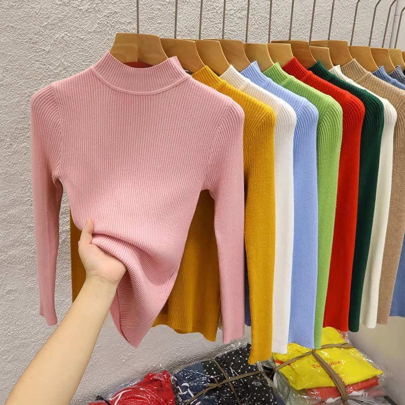 Women's Clothing shirt autumn and winter inner wear half turtleneck autumn clothing women's clothing high end temperament knitted sweater sweater tops