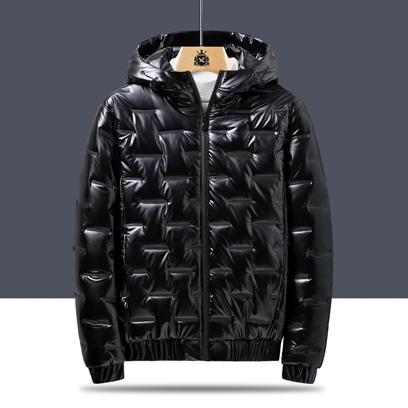 Men's Solid Hooded Down Coat Glossy Fabric Winter Coat Zip-up Puffer Jacket Long Sleeve Elastic Cuff Warmer Coat Men Clothes