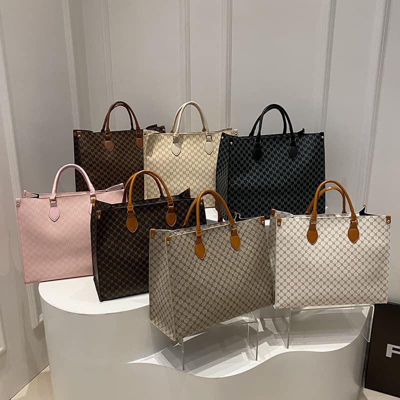fashion simple large capacity retro printed handbag trendy hand held commuting ladies tote bag