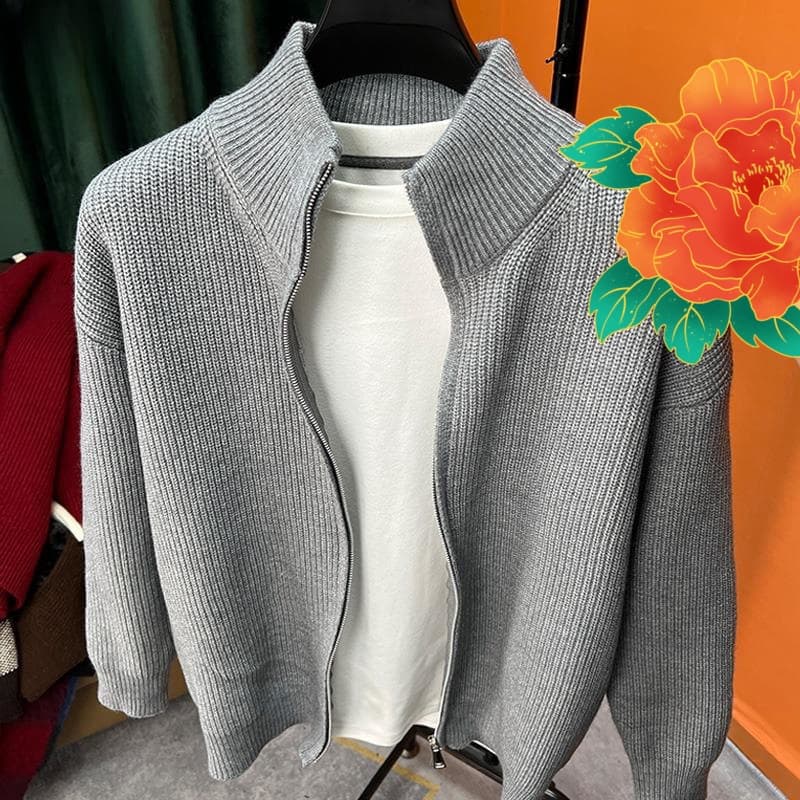 Autumn And Winter New High Neck Knitted Cardigan Men's Original Fashionable Sweater Lazy Loose Casual Zipper Knitted Jacket