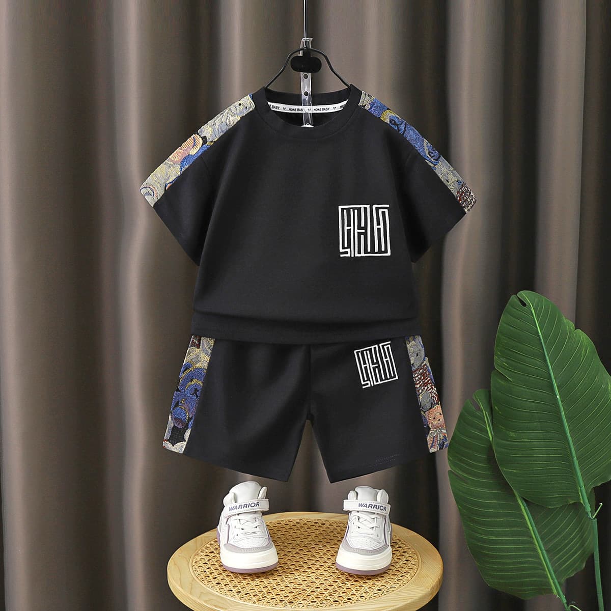 2025 New Children's National Style Embroidery Short Sleeved Shorts Suit Boys Summer Thin Style Casual Two Piece Suit